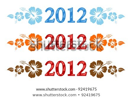 [[stock_photo]]: Vector Set Of 2012 Text With Hibiscus