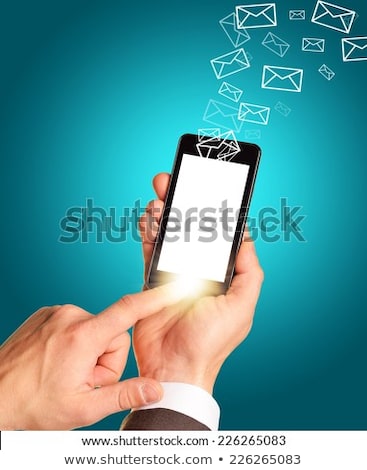 Man Hand Using Smart Phone With Flying Envelopes Stockfoto © cherezoff