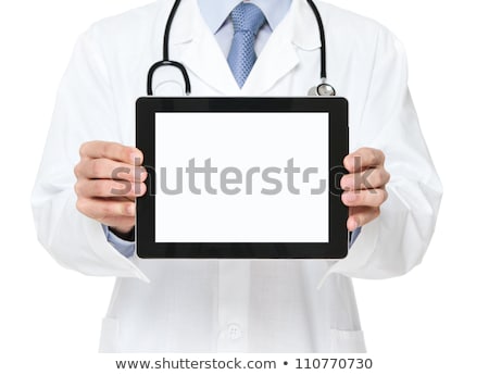 Foto stock: Doctor Holding Blank Tablet