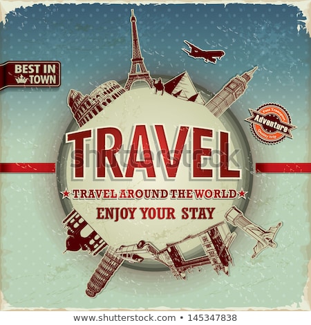 Foto stock: Travel Around The World Retro Poster