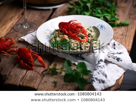 Stock photo: Risotto With Nettles And Crayfishstyle Rustic