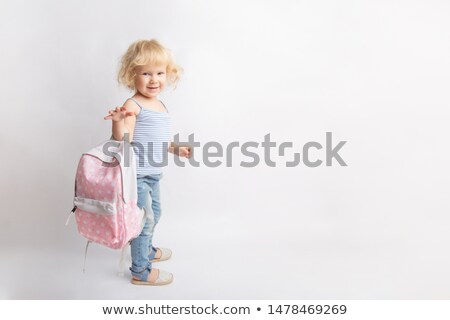 Zdjęcia stock: Ełnej · długości · wstać · Little · Blond · School · Girl · Z · Plecakiem