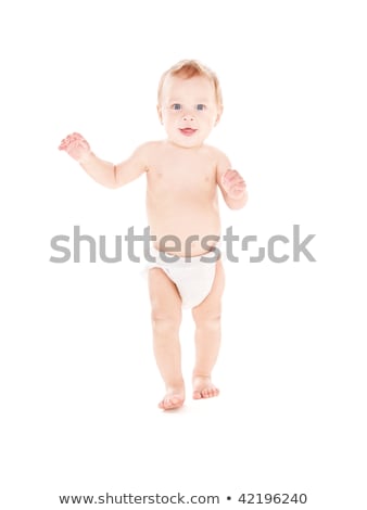 Stok fotoğraf: Picture Of Standing Baby Boy In Diaper Over White