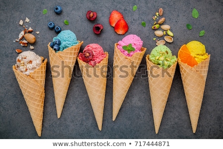 Foto stock: Ice Cream Cones With Fresh Fruits