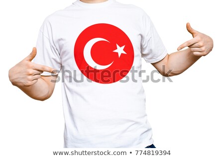 Stockfoto: Man Wearing White Shirt With Turkey Flag Print