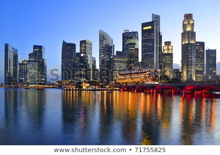 Stok fotoğraf: Singapore Central Business District Skyline At Blue Hour