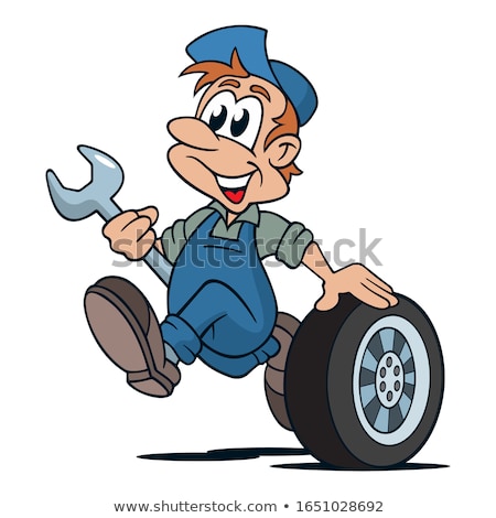 Zdjęcia stock: Tyre Cartoon Car Mechanic Service Mascot