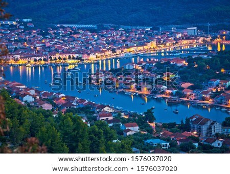 Foto d'archivio: Town Of Korcula Panoramic Evening View