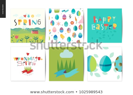 Foto stock: Set Of 6 Happy Easter Vector Background