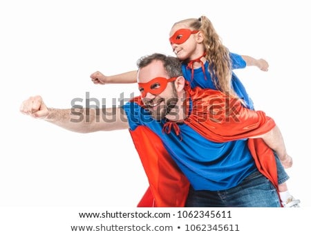 ストックフォト: Girl And Daddy In Superhero Costume