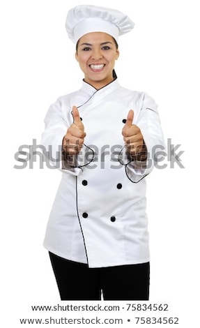 Smiling Female Chef Giving Thumbs Up Sign Stockfoto © iodrakon