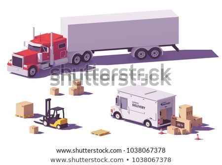 Stockfoto: Courier Truck Isometric Icon Vector Illustration