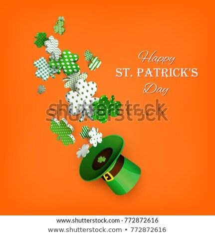 Foto stock: Vector St Patricks Day Leprechaun On The Fly Leaf Clover