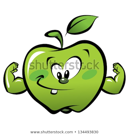 Zdjęcia stock: Happy Cartoon Strong Green Apple Making A Power Gesture