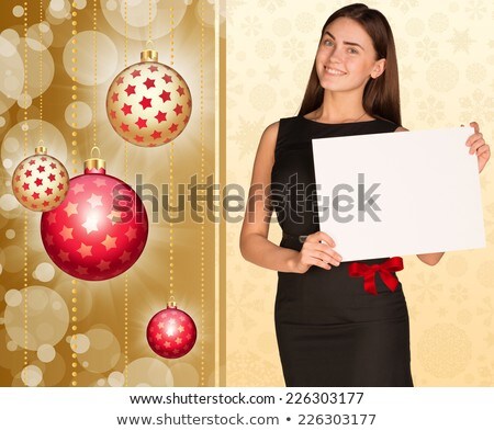 Businesswoman Holding Empty Paper Christmas Tree Balls Stockfoto © cherezoff