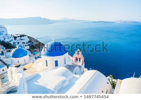 Foto stock: View Of Caldera With Blue Domes Santorini