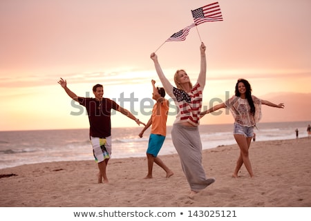 Zdjęcia stock: Friends At American Independence Day Beach Party