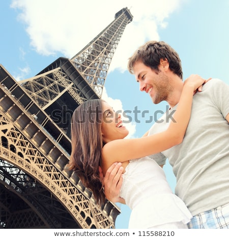 Parisian Woman In Front Of Eiffel Tower Stok fotoğraf © Ariwasabi
