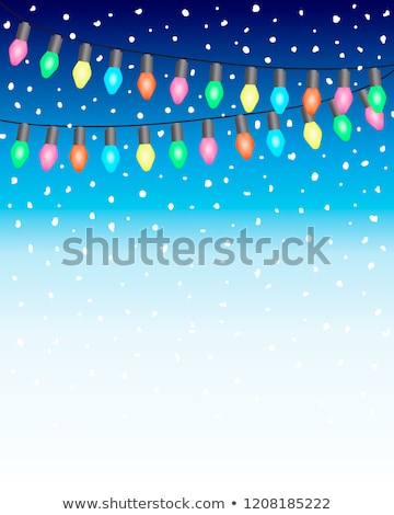 Stockfoto: Christmas Snow Falling White Snowflakes On Dark Background Xmas Color Garland Festive Decorations
