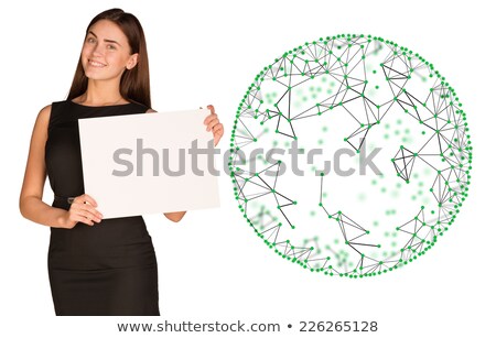 Businesswoman Hold Empty Paper And Wire Frame Sphere Stockfoto © cherezoff