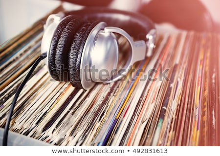 Stock fotó: Headphones With Turntable And Records On Table