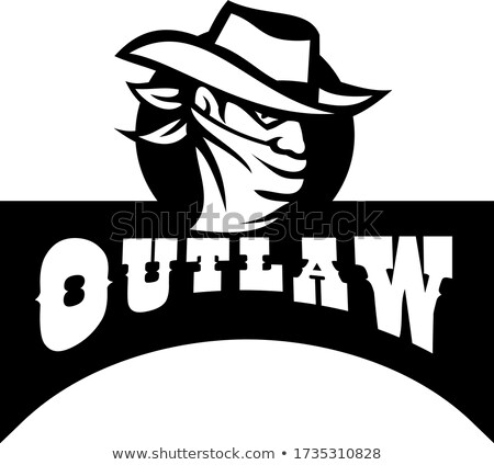 Foto stock: Bandit Wearing Face Mask With Outlaw Text Retro Black And White