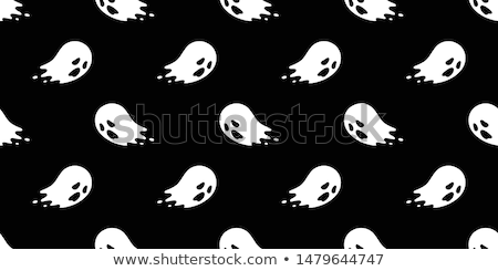 Stockfoto: Seamless Halloween Pattern With Black Ghosts On White Background