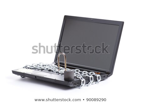 Open Laptop Security Whit Chain And Padlock [[stock_photo]] © a2bb5s