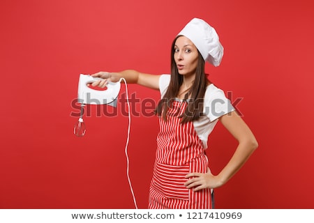[[stock_photo]]: Woman With Electric Mixer On White Background