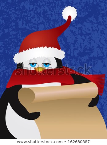 Stock fotó: Penguin Santa Holding Scroll Illustration