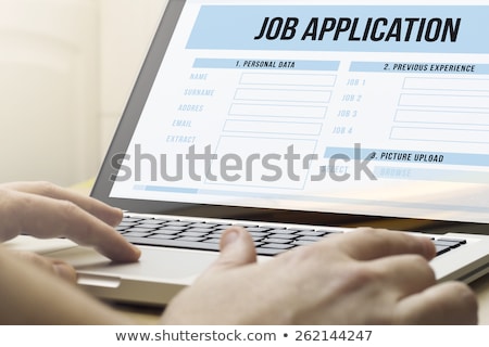 Foto d'archivio: Job Search Concept Person Click Keyboard Button