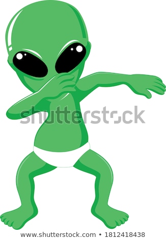 Foto d'archivio: Cute Green Cartoon Alien Frog