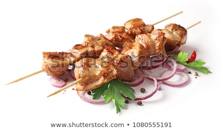 Zdjęcia stock: Grilled Shish Kebab Or Shashlik On Skewers Closeup On White Background