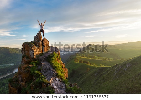 [[stock_photo]]: Girl At Mountain Peak Viewing Scenery