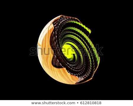 Сток-фото: Abstract Wood Sphere Green Glow 3d Illustration On Black Background