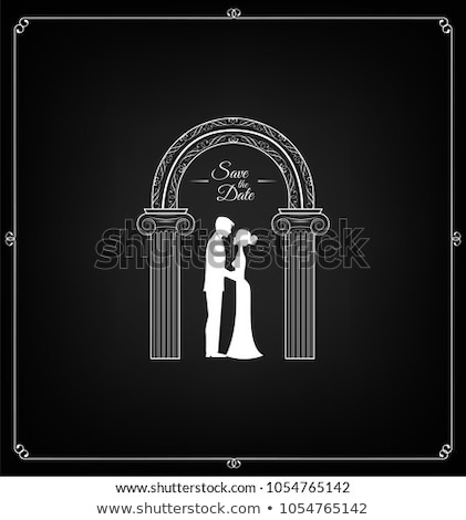 Floral Greeting Card With Silhouette Of Romantic Couple Foto stock © Khabarushka