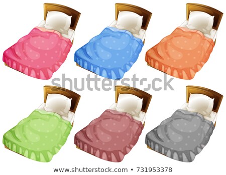 Stock photo: Beds With Six Different Color Blankets