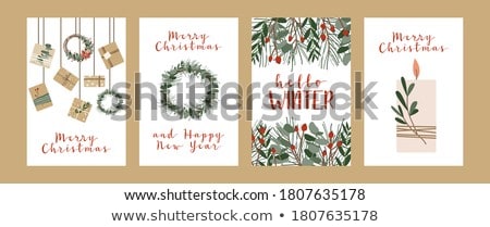 Stockfoto: Christmas Greeting Card With Branches Of Spruce And Ribbons