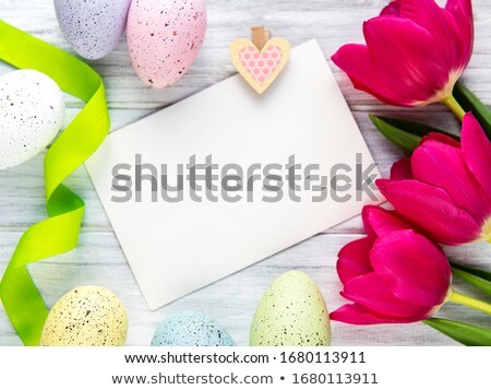 Pink And White Tulips Present Ribbon Easter Birthday Foto stock © almaje