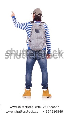 Young Traveler With Rucksack Isolated On White Stock fotó © Elnur