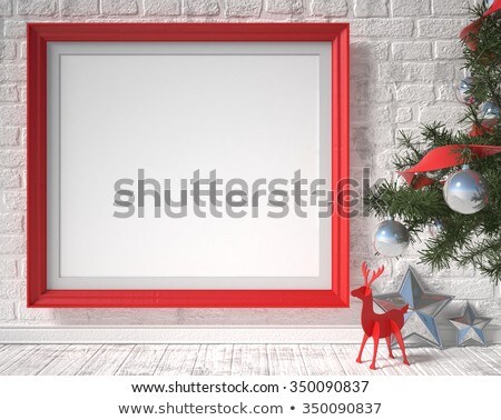 3d Room With Blank Poster And Red Bow Foto stock © djmilic