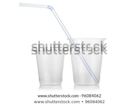 [[stock_photo]]: Two Empty Disposable Plastic Glass And Straw