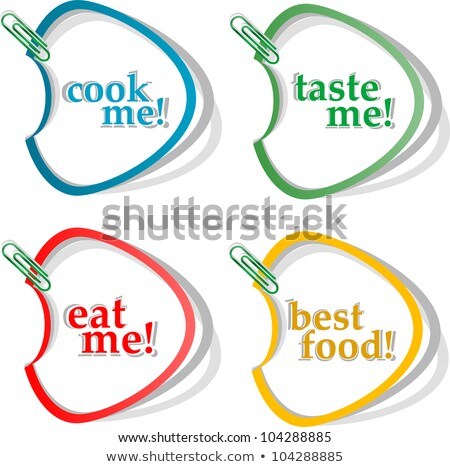 Eat Me Taste Me Cook Me And Best Food Stickers Vector Set Zdjęcia stock © fotoscool