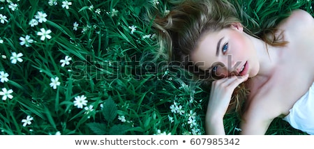 Stock fotó: Portrait Girl Blonde With Flowers In Her Hair