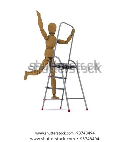 The Wooden Man Dancing On A Stepladder 3d Rendering [[stock_photo]] © cherezoff