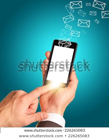 Man Hands Using Smart Phone With Flying Envelopes Stockfoto © cherezoff
