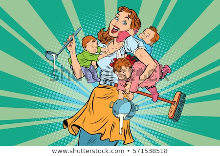 Business Woman Mother With Son Working Vector Stok fotoğraf © rogistok