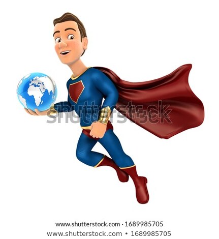 3d Superhero Flying And Holding Blue Earth Zdjęcia stock © 3dmask