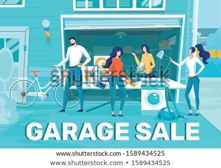 Foto stock: Man And Woman Selling Items At Garage Sale Vector