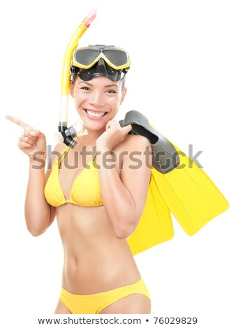 Image Of Young Beautiful Asian Girl Smiling And Pointing Fingers Foto stock © Maridav